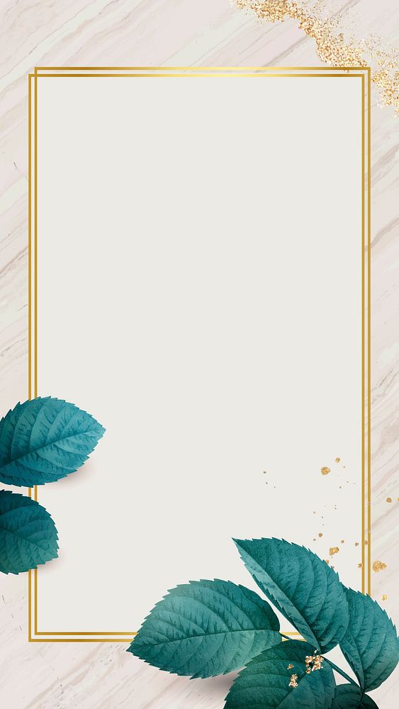 Gold frame with foliage pattern mobile phone wallpaper vector