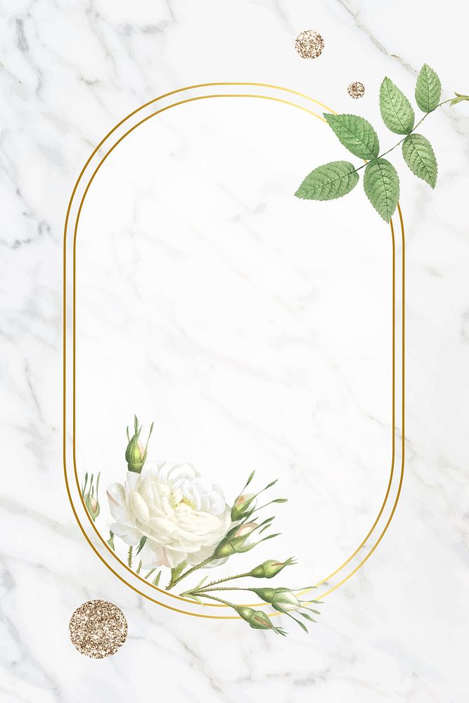 Oval gold frame with foliage pattern background vector