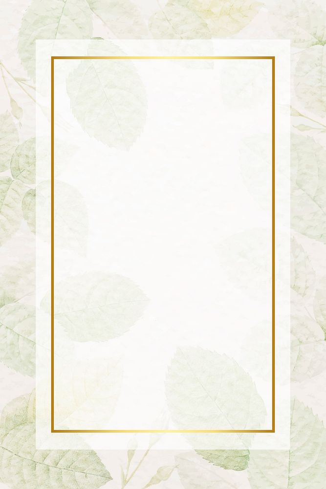 Rectangle gold frame with foliage pattern background vector