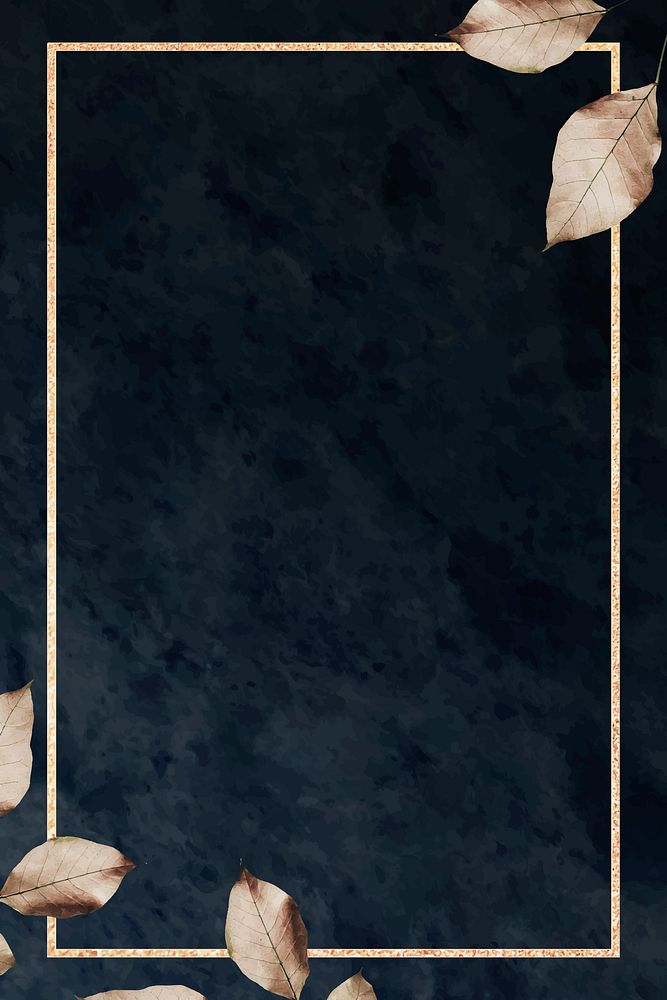 Rectangle frame with foliage pattern on a dark marble background
