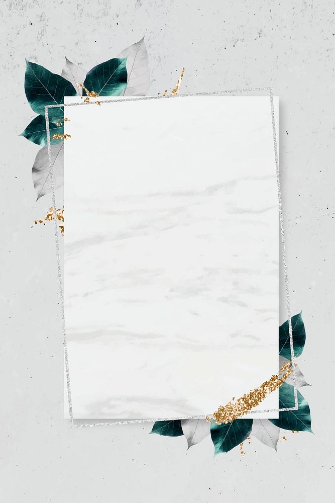 Rectangle silver frame with foliage pattern on a gray background