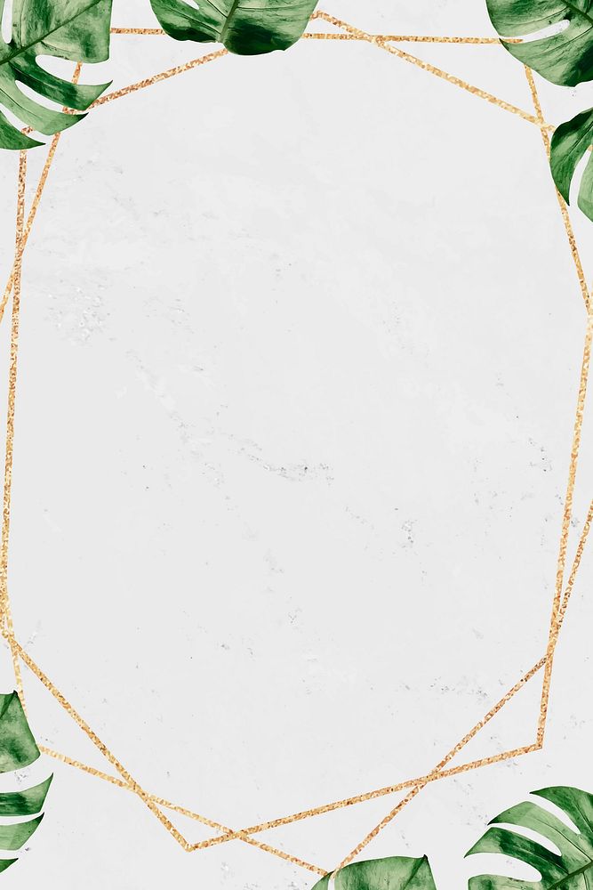 Gold frame with foliage pattern on marble textured background vector