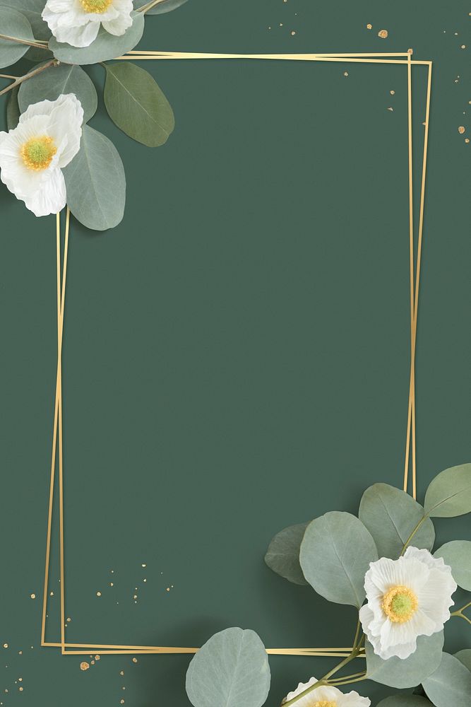 Golden floral frame on a green background