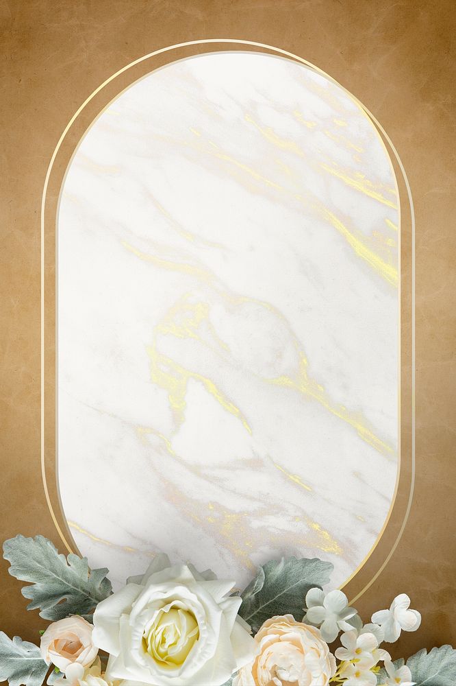Golden oval floral marble frame