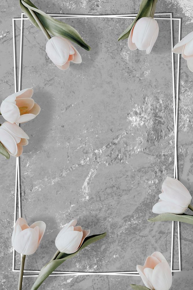 White floral tulip marble frame