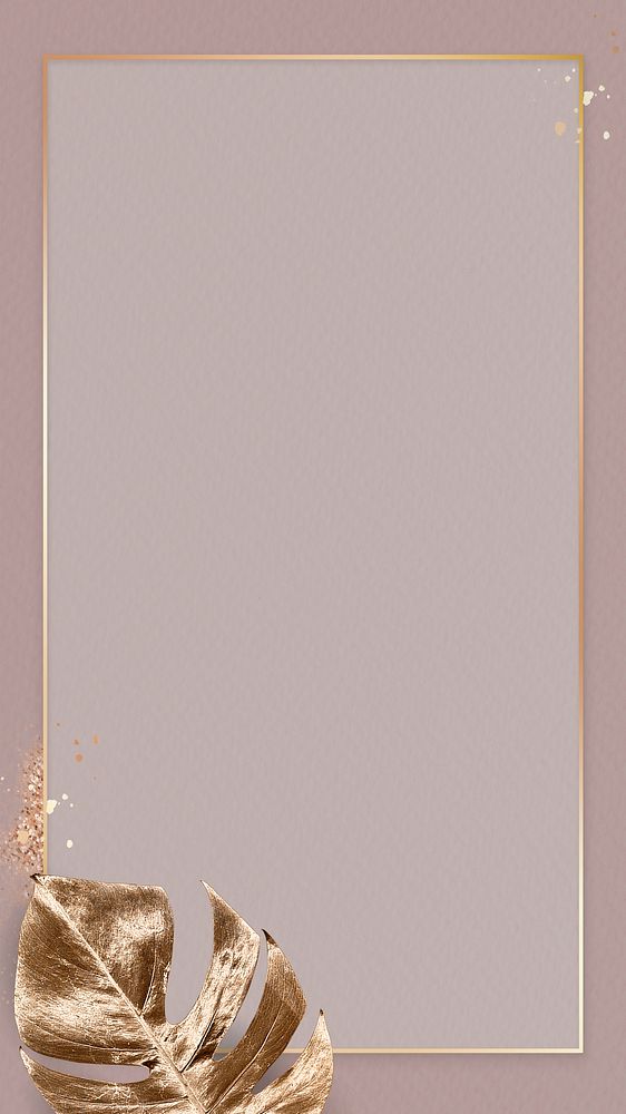 Gold frame with metallic monstera leaf mobile phone wallpaper vector