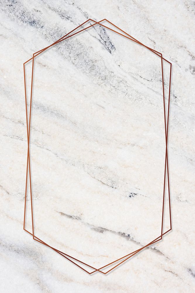 Hexagon bronze frame on a marble illustration