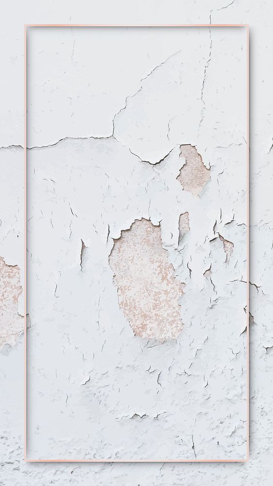 Rectangle gold frame on weathered white paint textured mobile phone wallpaper vector