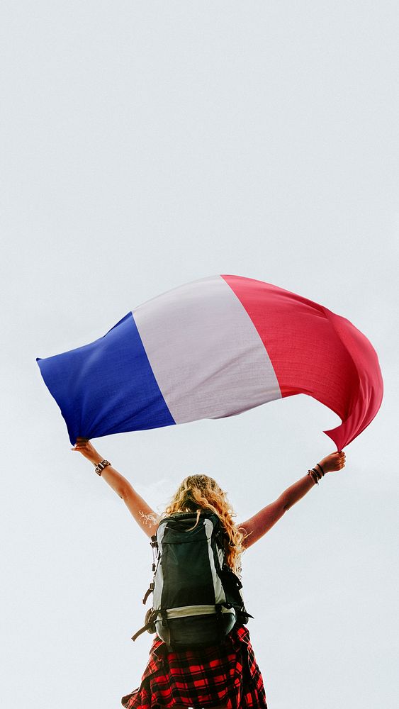 Woman holding the French flag mobile wallpaper
