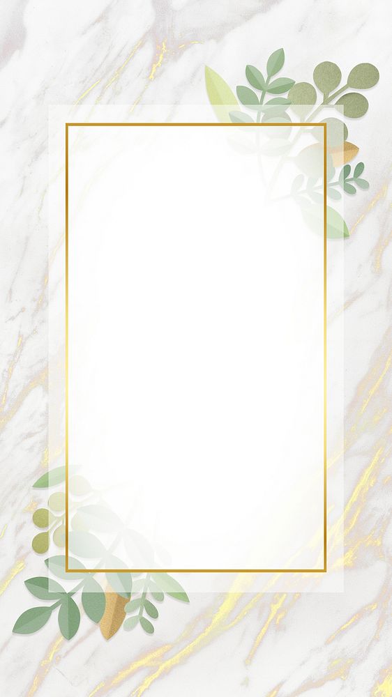 Leafy rectangle golden frame mobile phone wallpaper