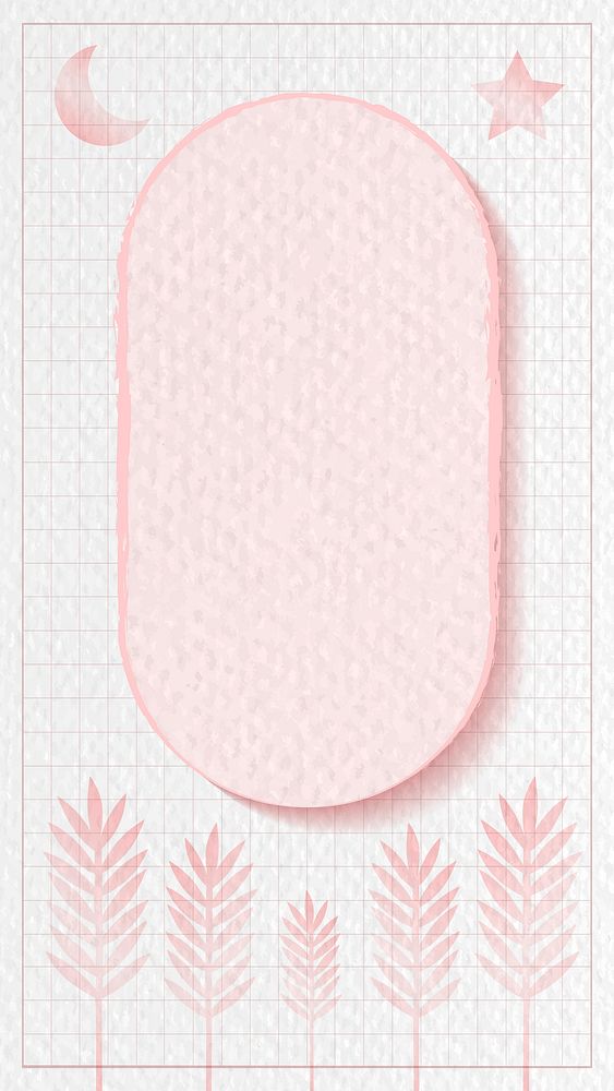 Oval frame on pink botanical patterned  mobile phone wallpaper vector