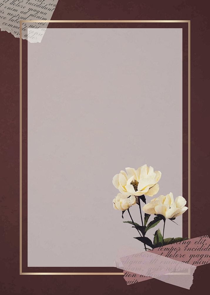 White peonies with gold frame background vector