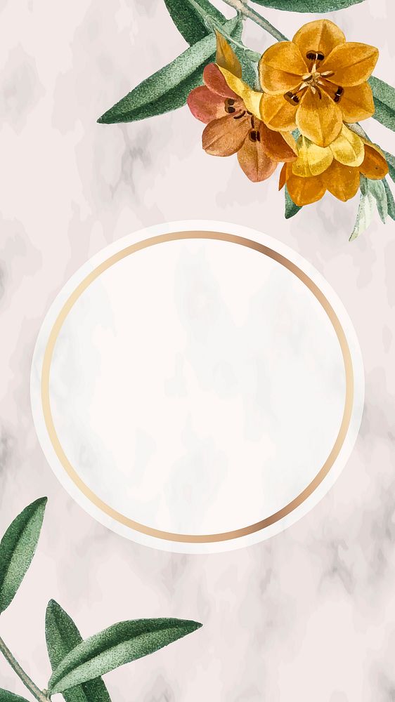 Round golden floral frame mobile phone background vector