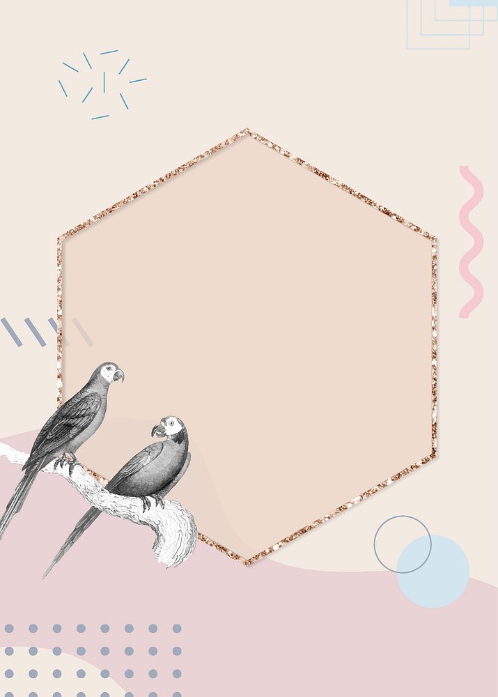 Golden hexagon bird frame vector