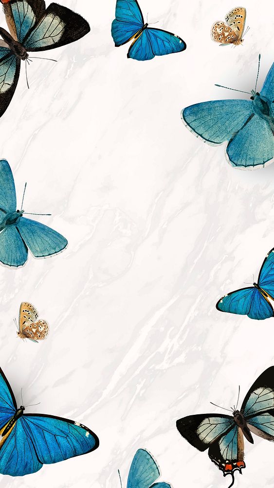 Blue butterflies patterned on white mobile phone wallpaper vector