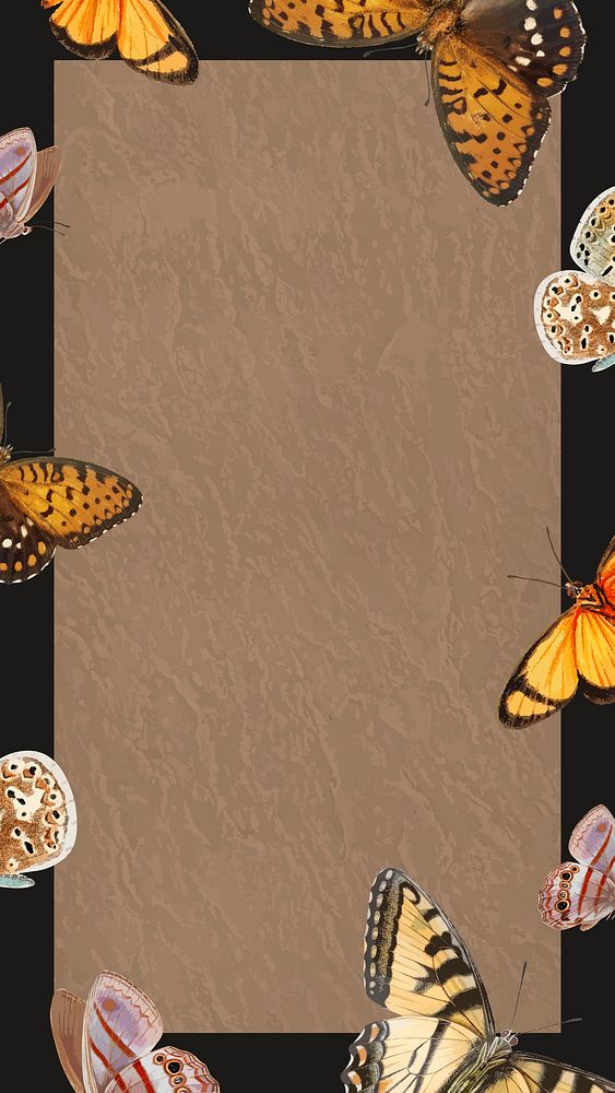 Butterfly patterned on brown mobile phone wallpaper vector