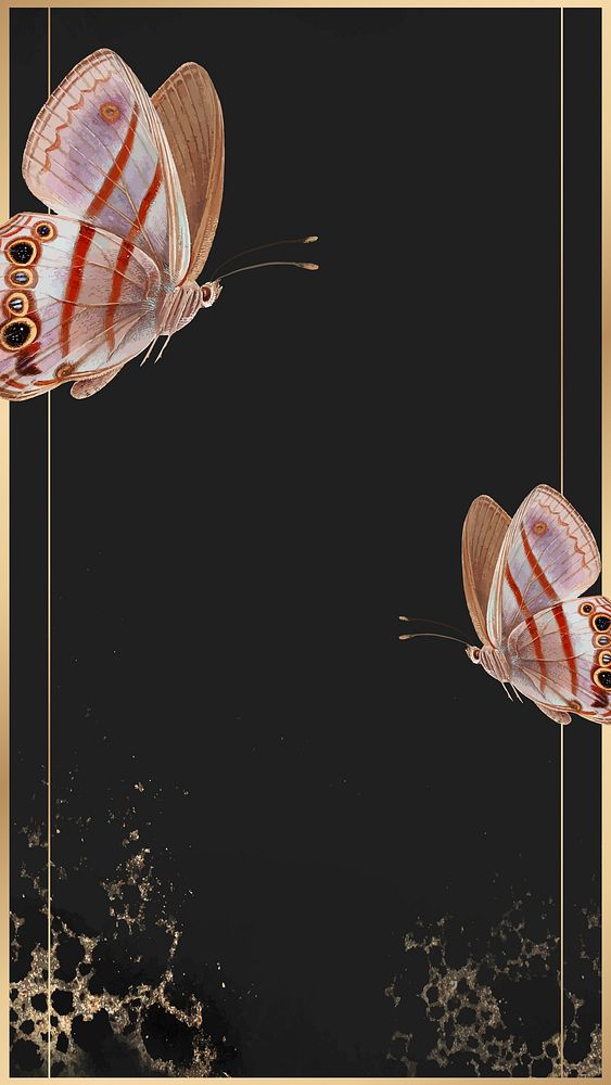 Gold frame with pink butterfly patterned mobile phone wallpaper vector