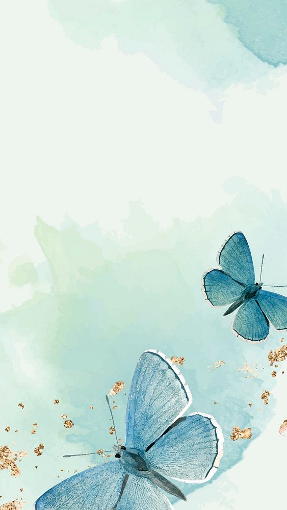 Blue butterflies patterned mobile phone wallpaper vector
