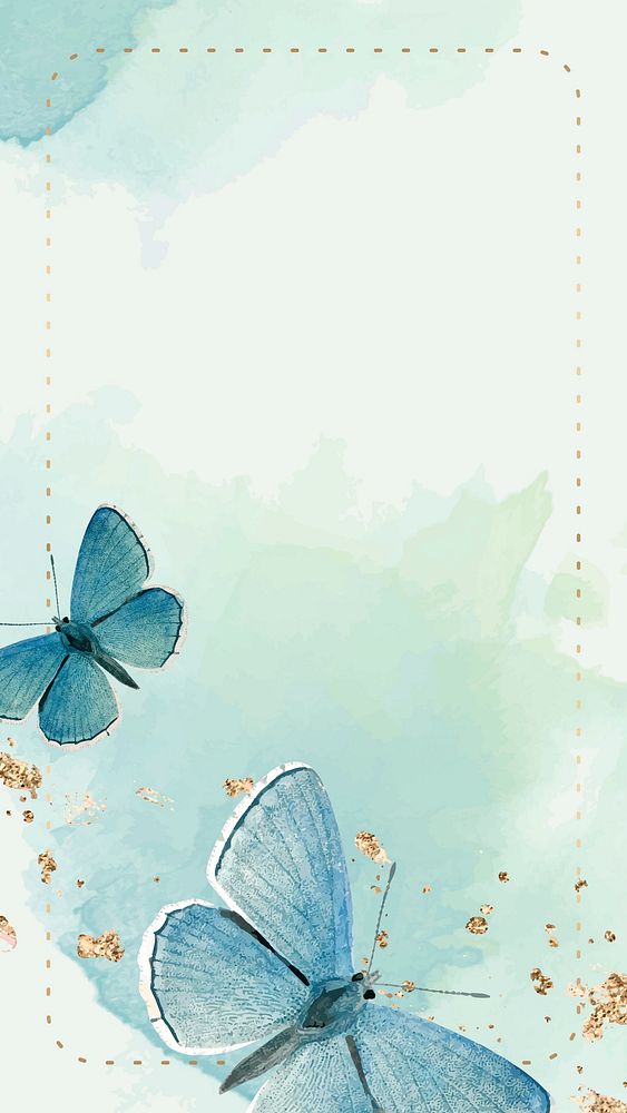Dotted frame with blue butterflies patterned mobile phone wallpaper vector