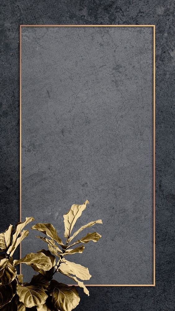Golden frame decorated with a fiddle leaf fig plant phone screen wallpaper