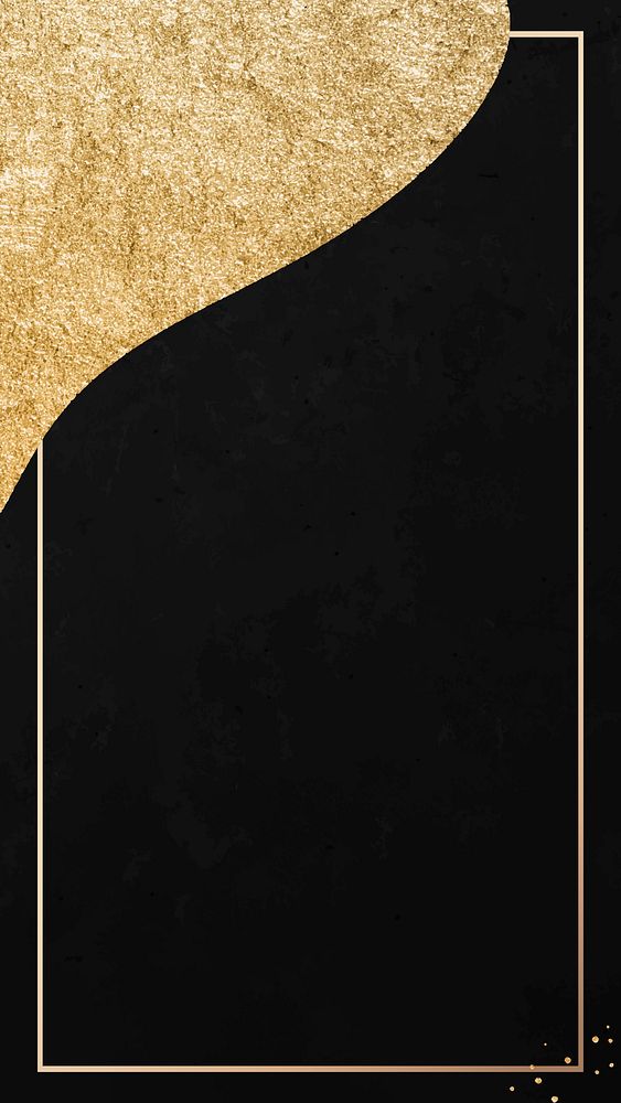 Gold frame on black and golden patterned mobile phone wallpaper vector