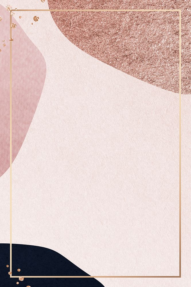 Gold frame on pink collaged patterned background illustration
