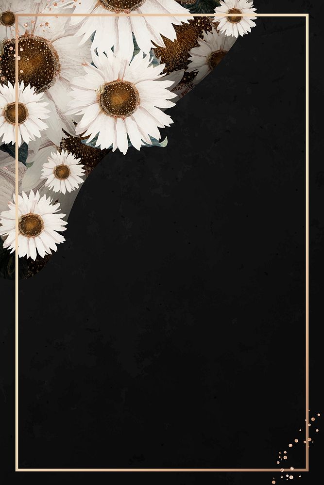 Gold frame on white flower patterned black background vector