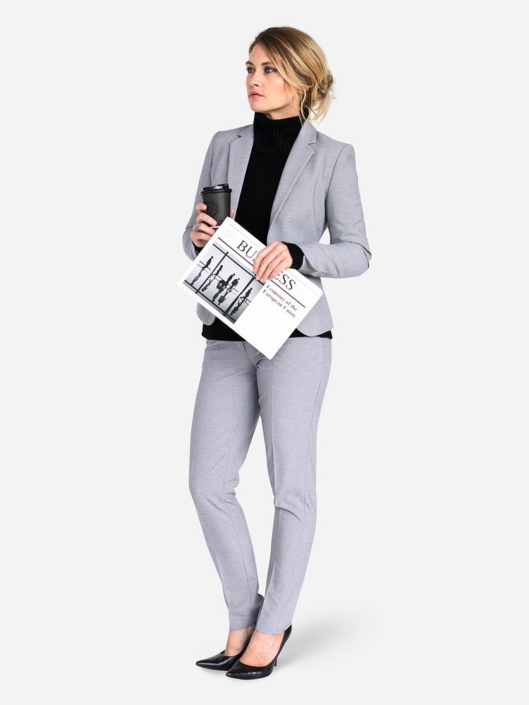 Businesswoman in a gray suit character isolated on a white background