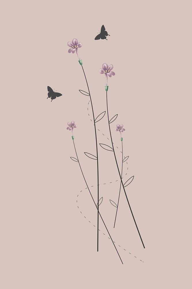 Tiny pink wild flowers minimal design vector