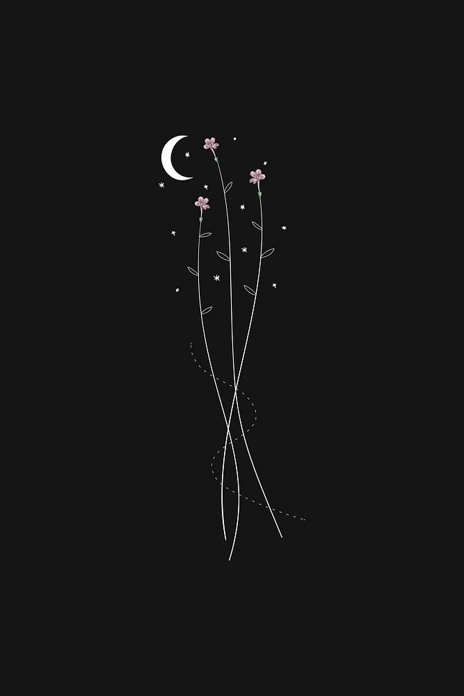 Flowers and a moon on a black background vector