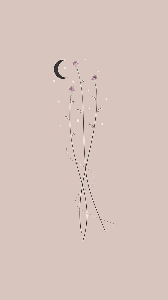 Flowers and the moon mobile phone wallpaper vector
