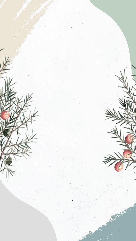 Prickly juniper branch on minimal patterned mobile phone wallpaper vector
