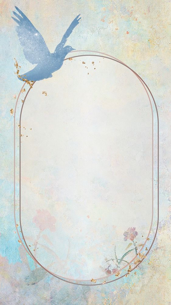 Gold frame with a blue dove silhouette painting mobile phone wallpaper illustration