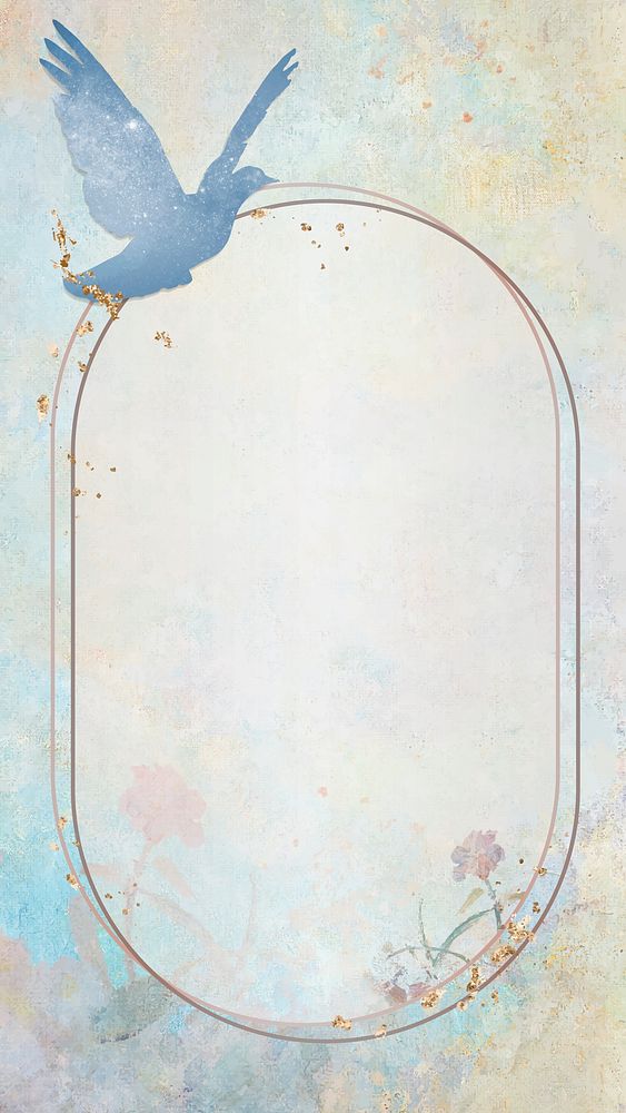 Gold frame with a blue dove silhouette painting mobile phone wallpaper vector