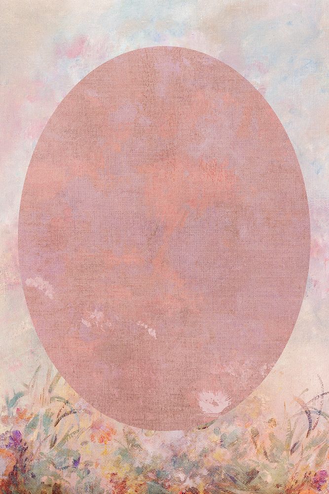 Pink oval frame with botanical patterned background vector