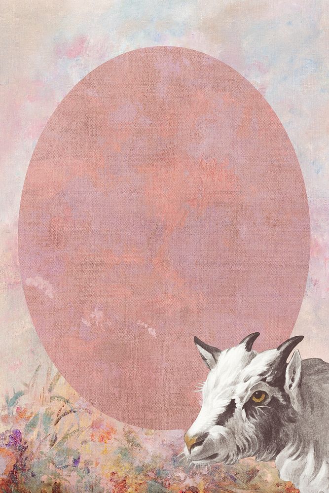 Oval frame with a goat head painting background illustration