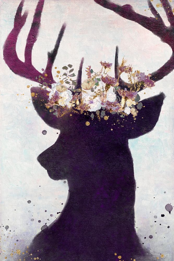 Deer head silhouette painting background illustration