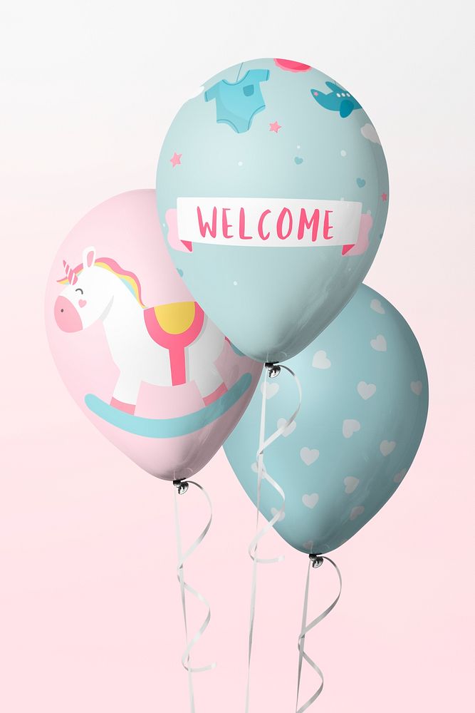 Cute unicorn welcome balloon mockups
