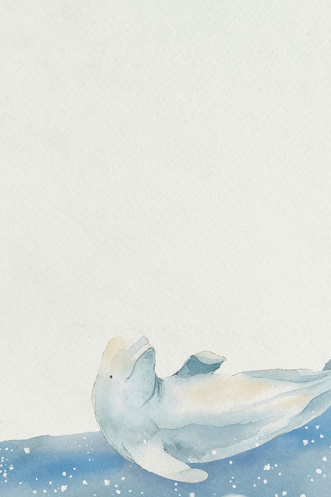 Watercolor painted Beluga Whale at the water surface banner template