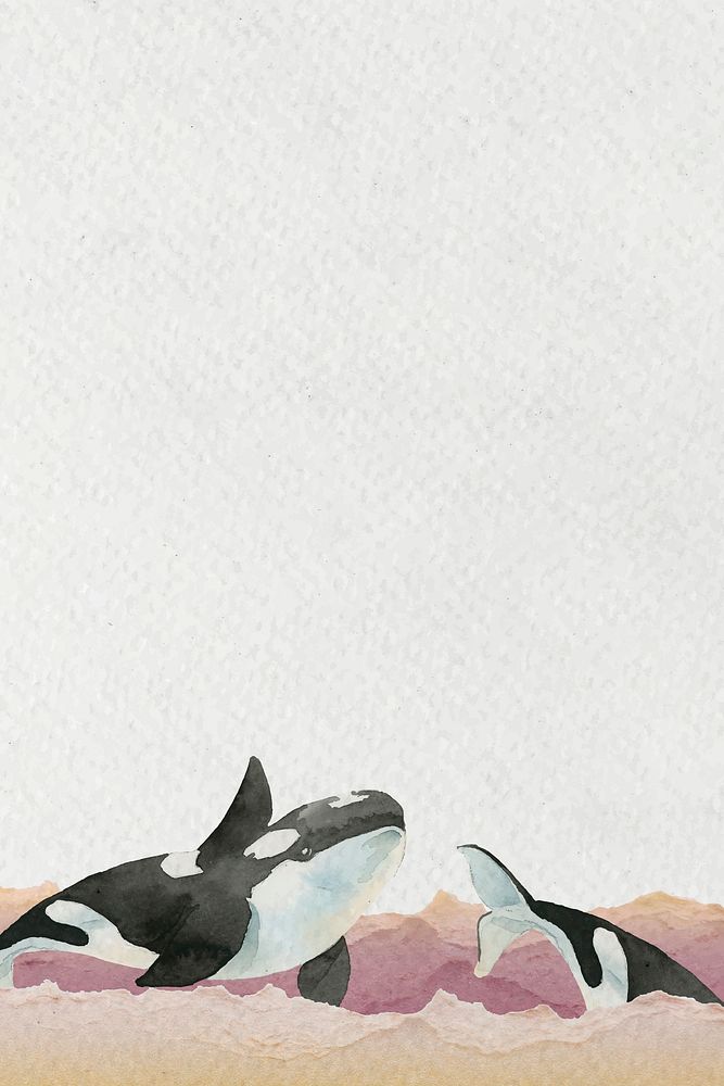 Killer whales in watercolor banner vector
