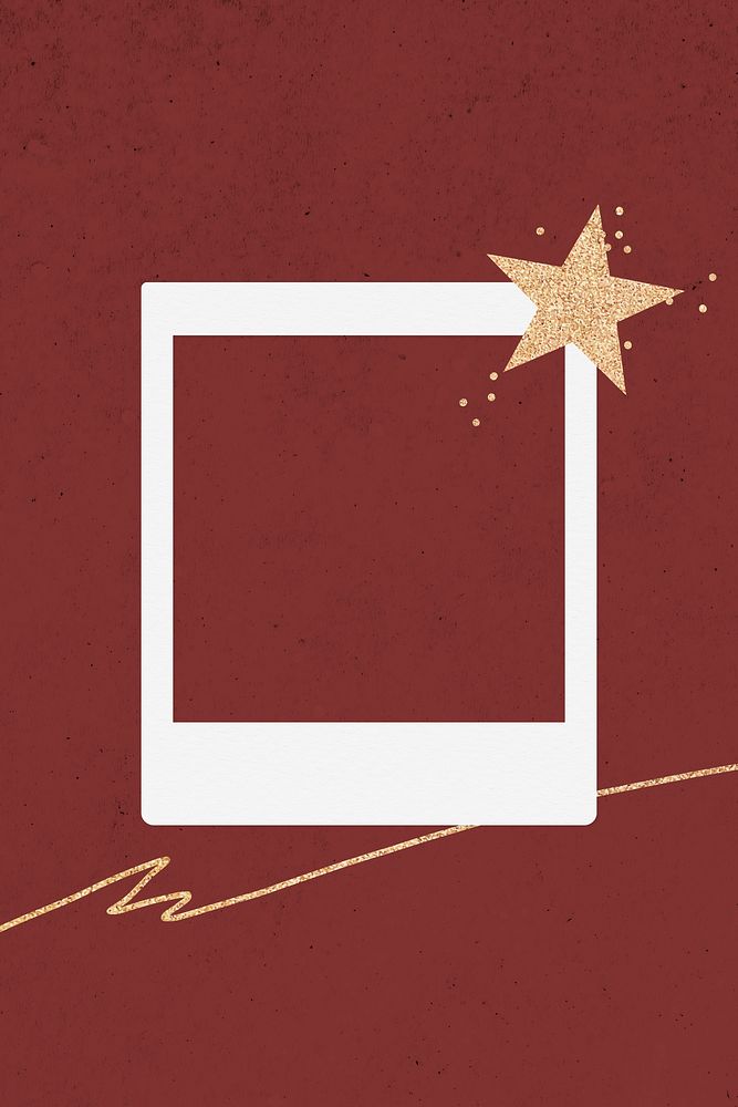 Golden star decorated blank instant photo frame vector