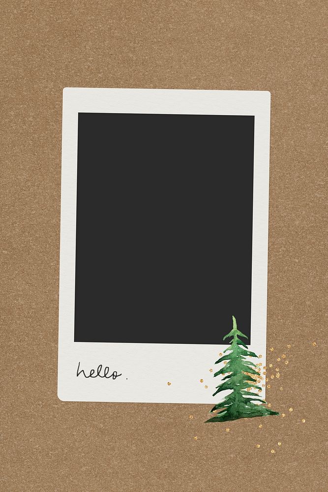 Christmas tree decorated blank intsnt photo frame vector