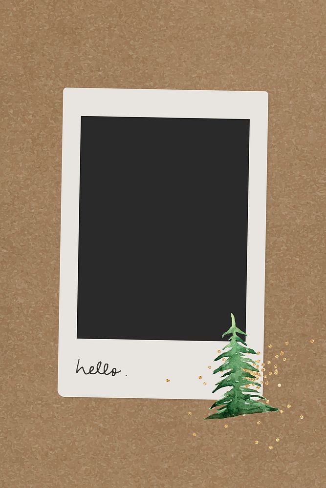Christmas tree decorated blank intsnt photo frame vector