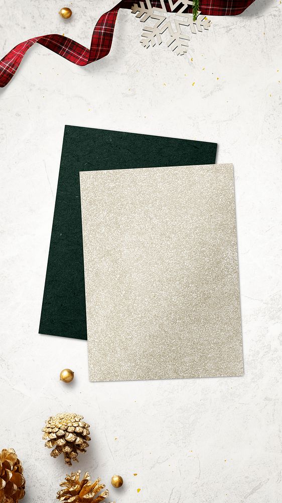 Gold and silver papers mockup with Christmas decorations