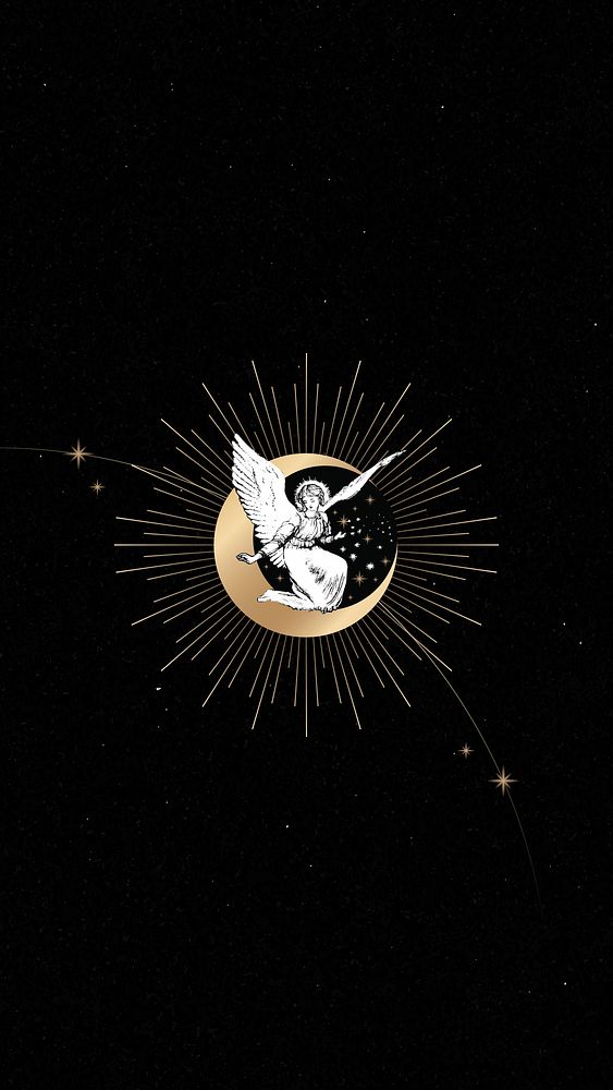 Vintage Christmas angel on a crescent moon from the public domain mobile phone wallpaper vector