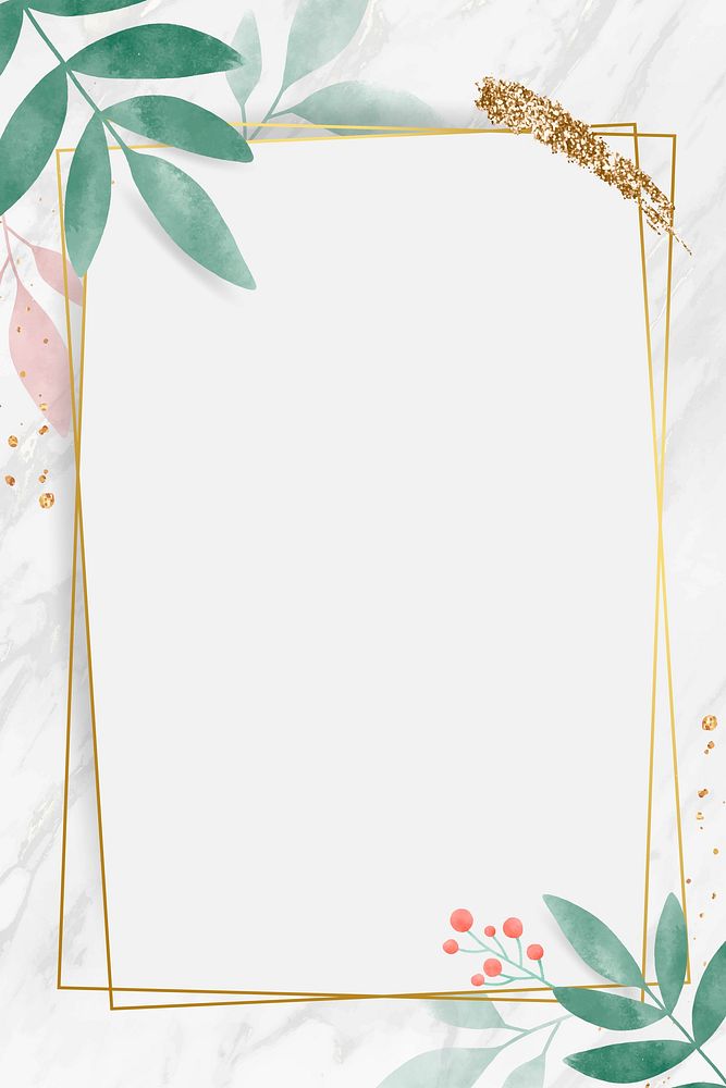 Golden rectangle with watercolor leafy frame vector