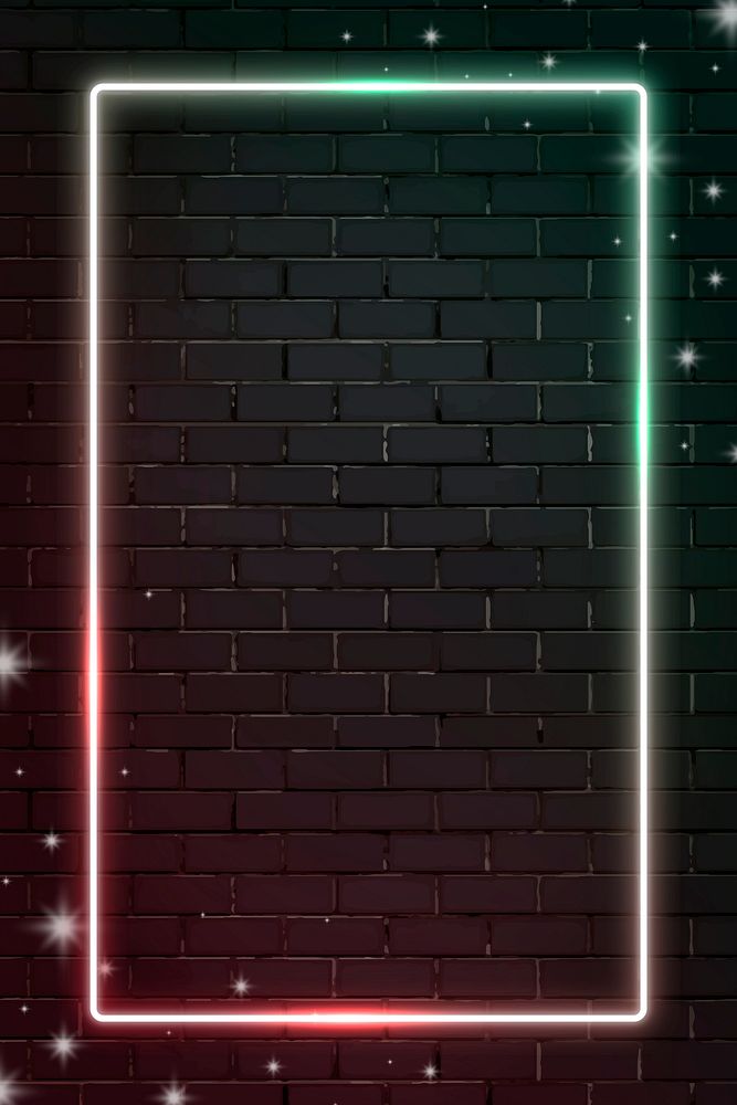 Rectangle blink neon frame on brick wall background vector