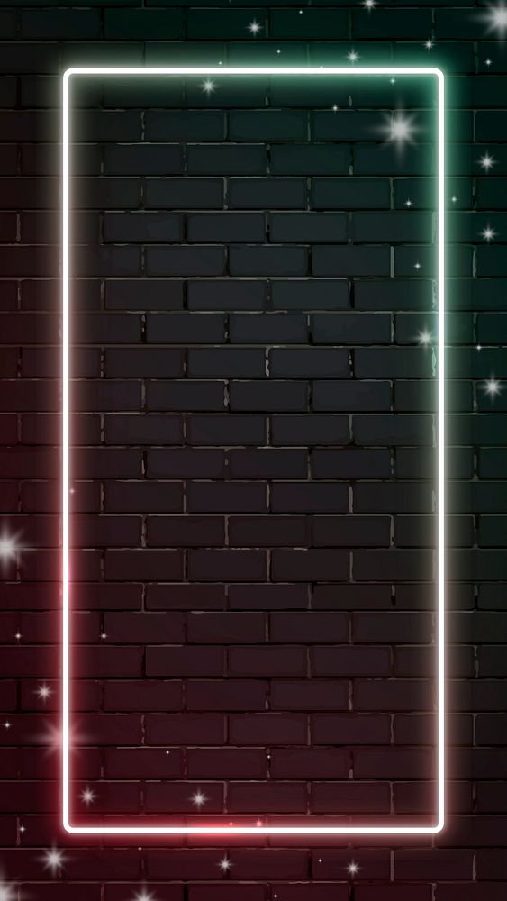 Blink neon frame on brick wall background mobile phone wallpaper vector