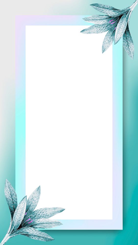 Blue rectangle floral frame mobile phone wallpaper vector