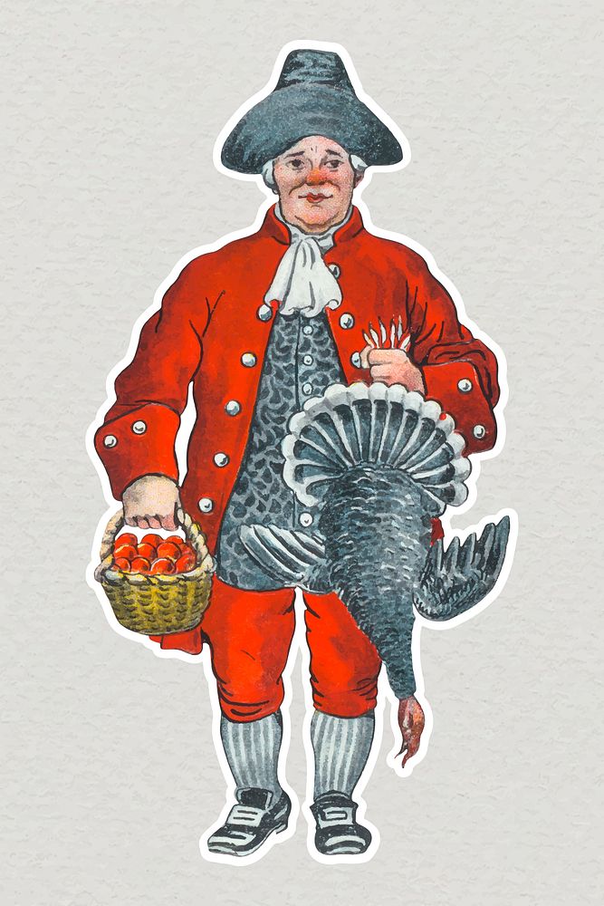 Man holding a dead turkey for Christmas dinner sticker vector